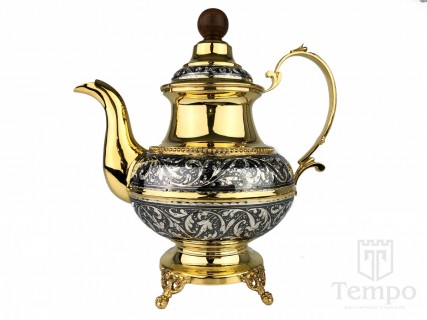Чайник позолоченный из серебра с чернью Царский на 700мл