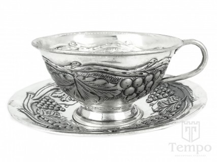 Серебряные чашка с блюдцем Виноградная лоза на 150 мл