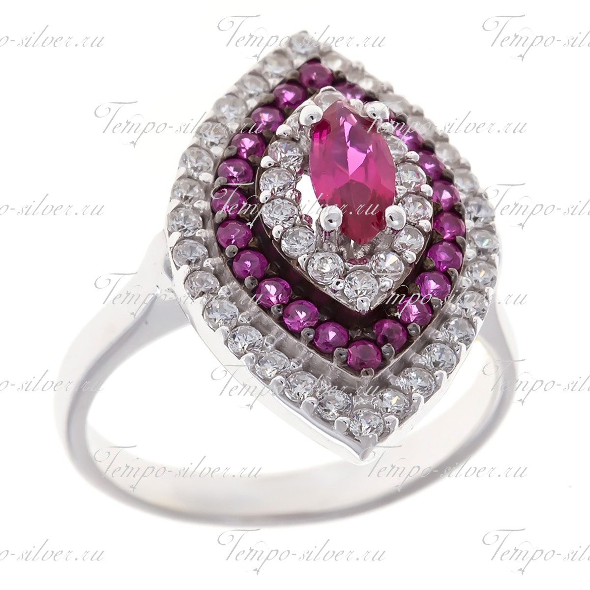 Кольцо серебряное в форме маркизы с розовыми камнями цена