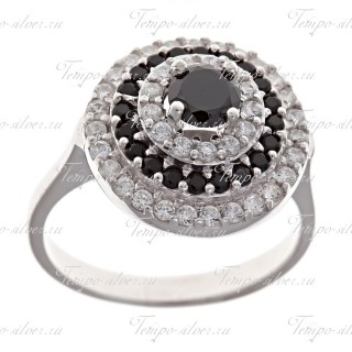Кольцо серебряное круглой формы с черными камнями