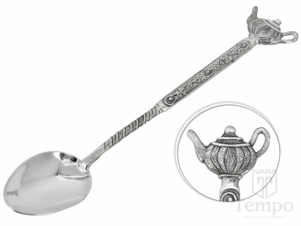 Серебряная длинная ложка с широким чайником 16,5 см