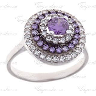 Кольцо серебряное круглой формы с фиолетовыми камнями