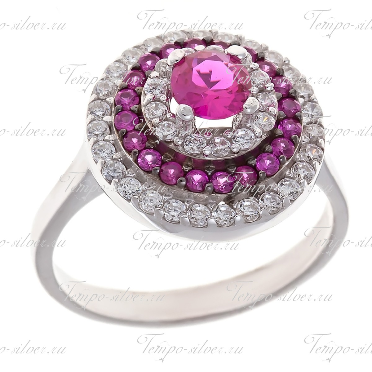 Кольцо серебряное круглой формы с розовыми камнями цена