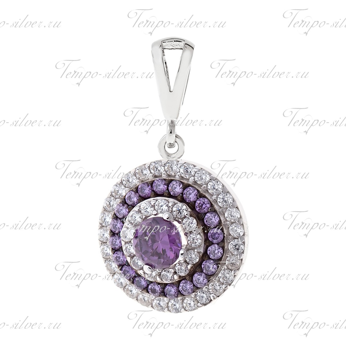 Подвеска  круглой формы с фиолетовыми камнями цена