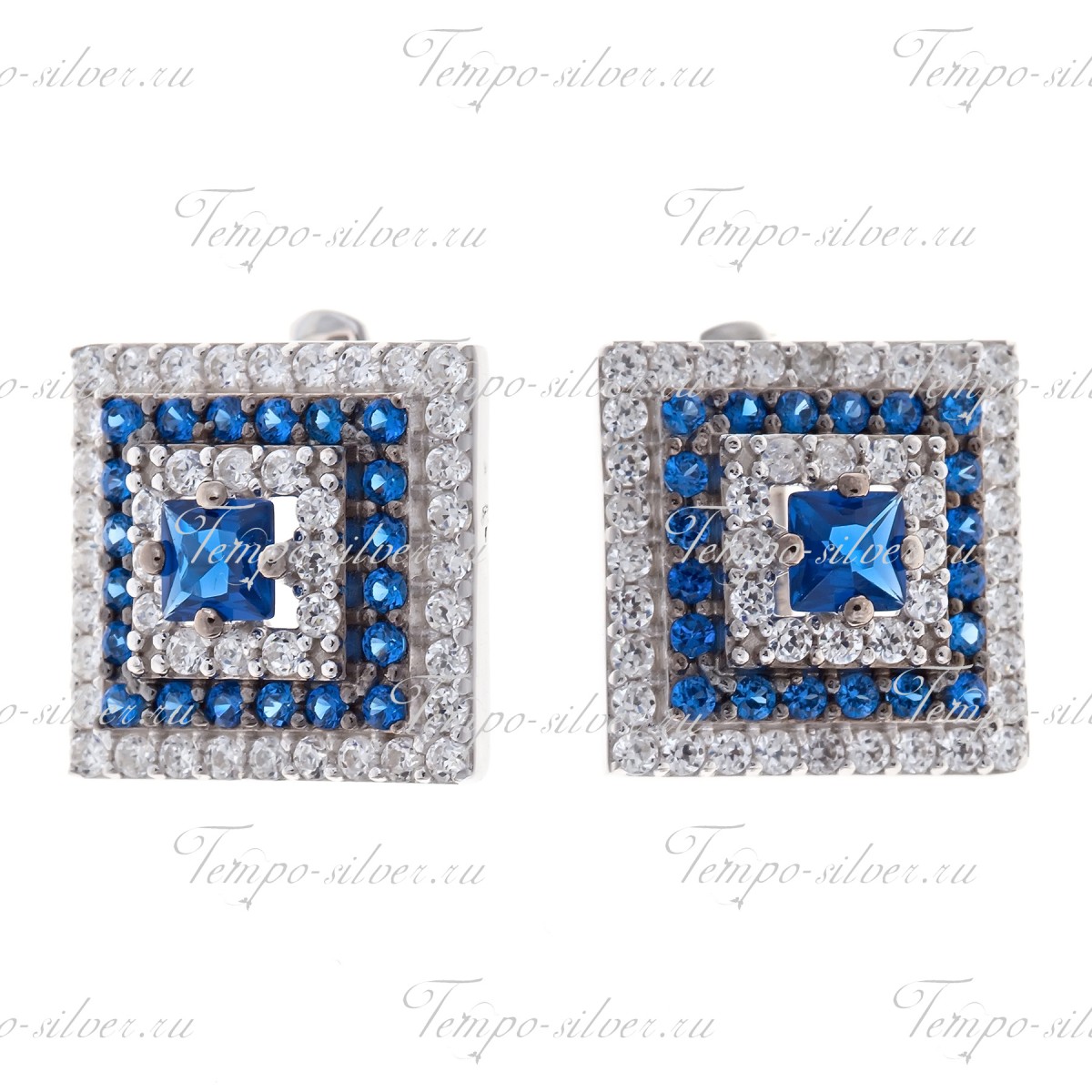 Серьги  квадратной формы с синими камнями цена