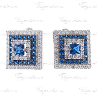 Серьги серебряные квадратной формы с синими камнями