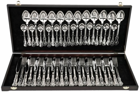 Столовый набор из серебра «Гитара» с чернением, 48 предметов