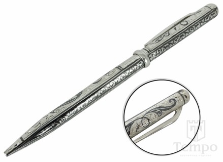 Серебряная выгравированная ручка с кубачинским узором из черни