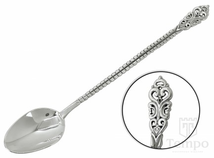 Длинная ложка для турки из серебра с ажурной ручкой 18 см