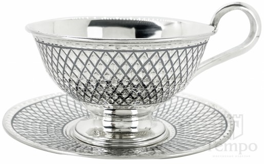 Чашка серебряная чайная с блюдцем «Вуаль» на 190 мл