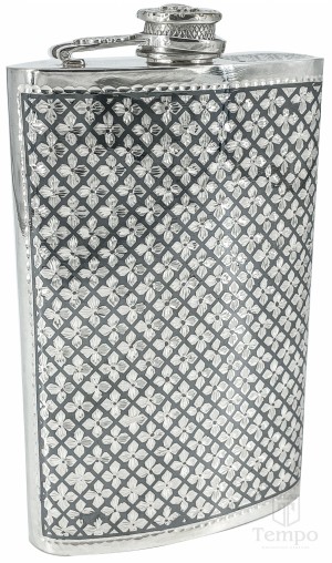 Серебряная большая фляга с чернением «Гипсофила» на 250 мл