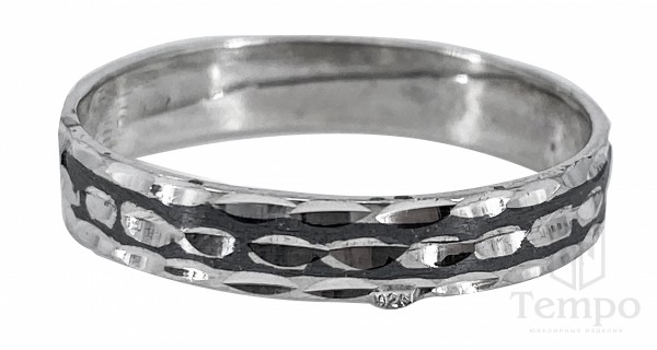 Кольцо из серебра 925 пробы с глубокой гравировкой  «Горизонталь»