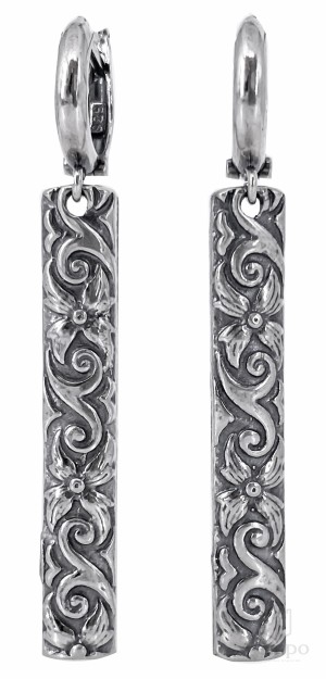 Серебряные длинные серьги с оксидировкой «Колоны» 