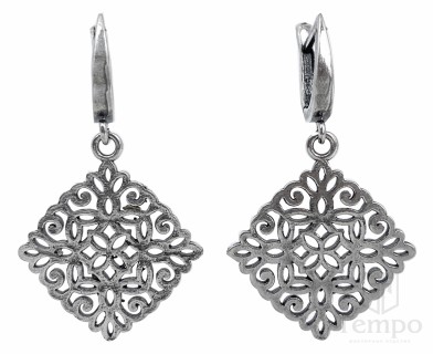 Серебряные ажурные серьги ромбовидной формы «Самарканд» 