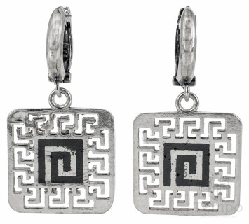 Серебряные квадратные серьги с узором меандр «Версаче» 