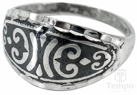 Серебряное кубачинское кольцо с чернением и гравировкой «Феномен» 