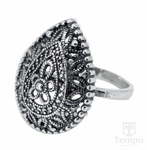Ажурное кольцо каплевидной выпуклой формы из серебра 925 пробы «Византия» 