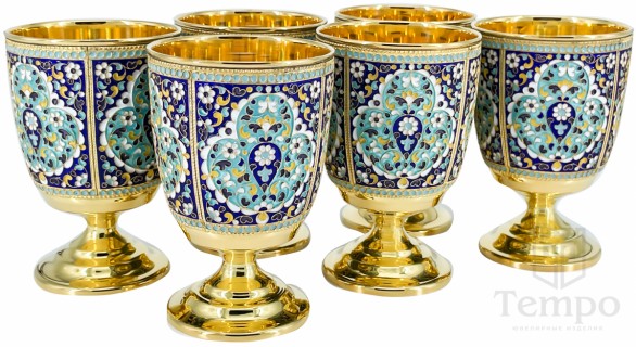 Набор из 6 позолоченных стаканов с цветной эмалью «Сказка» по 200 мл