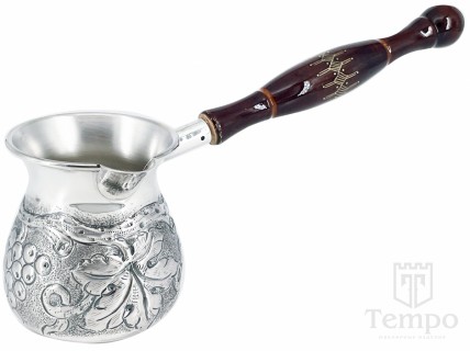 Турка из серебра 925 пробы с унцукульской ручкой «Виноградная лоза» на 170 мл
