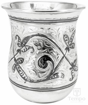 Серебряный стакан-армуд с узором из черни и гравировки «Кубачи» на 200 мл