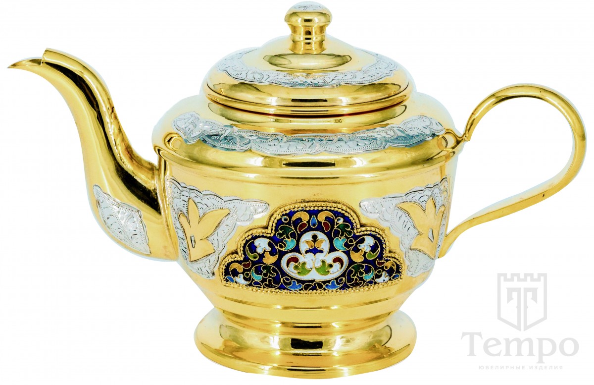 Чайник позолоченный с цветной горячей эмалью «Гордость хозяйки» на 540 мл цена