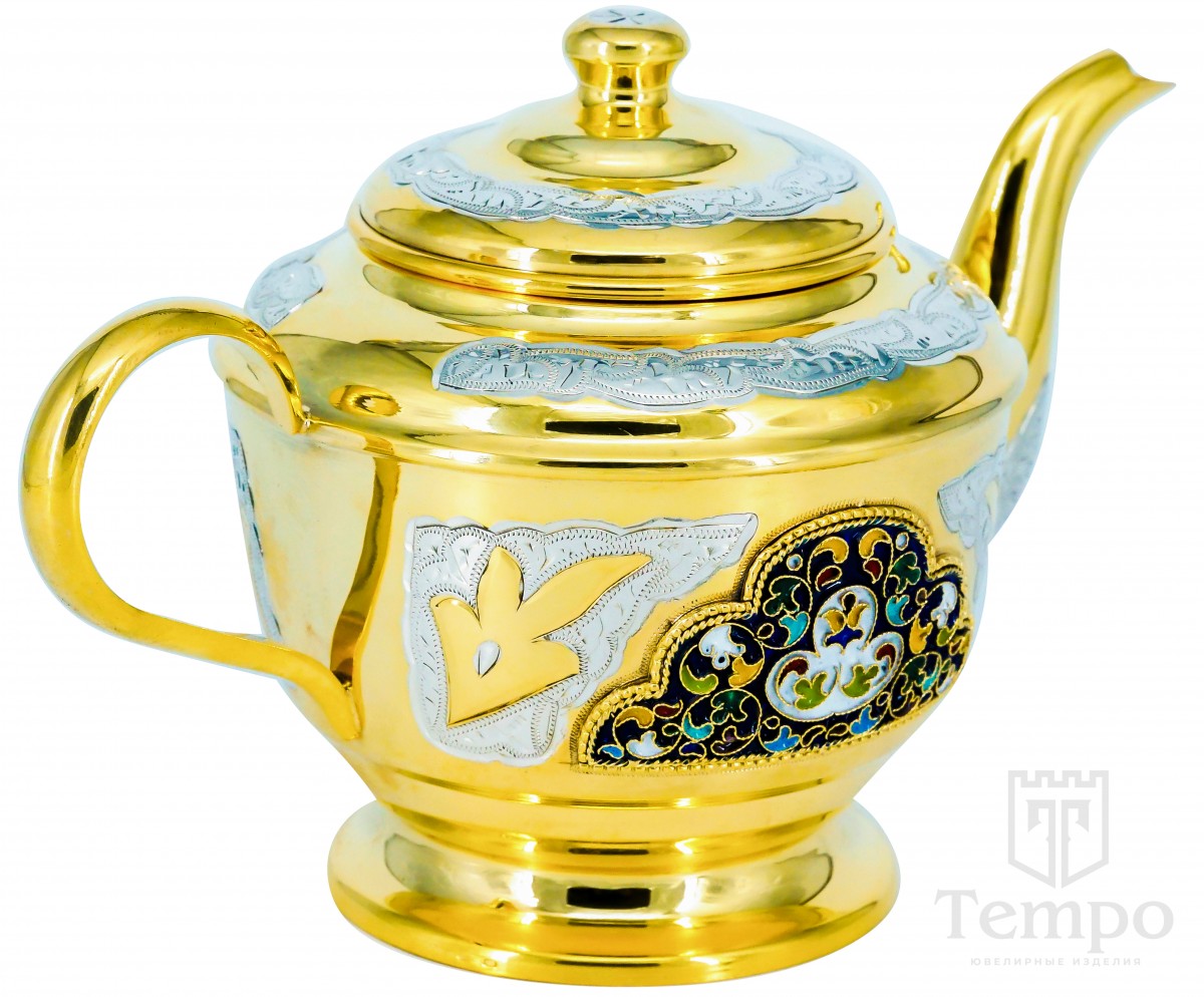 Чайник позолоченный с цветной горячей эмалью «Гордость хозяйки» на 540 мл