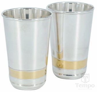 Пара серебряных гладких стаканов с позолотой «Золотой луч» по 185 мл
