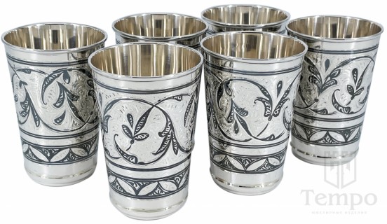 Набор из 6 серебряных высоких стаканов «Традиционный» по 210 мл