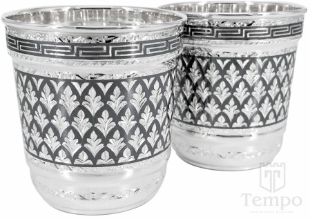Пара серебряных стаканов с греческой окантовкой «Елочка» по 240 мл