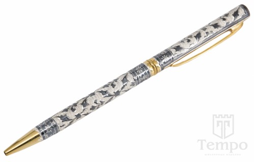 Серебряная узкая ручка с позолоченными элементами «Поэзия»