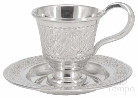 Чашка кофейная с блюдцем из серебра 999 пробы «Плетение» на 75 мл