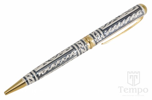 Серебряная широкая ручка с позолоченными элементами «Философ»