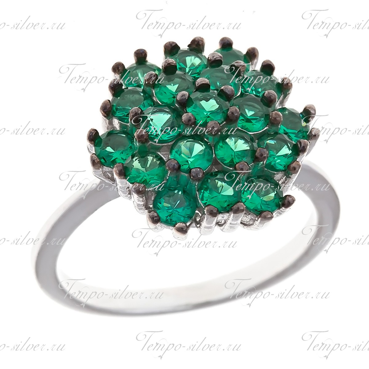 Кольцо из серебра 925 пробы с зелеными камнями цена