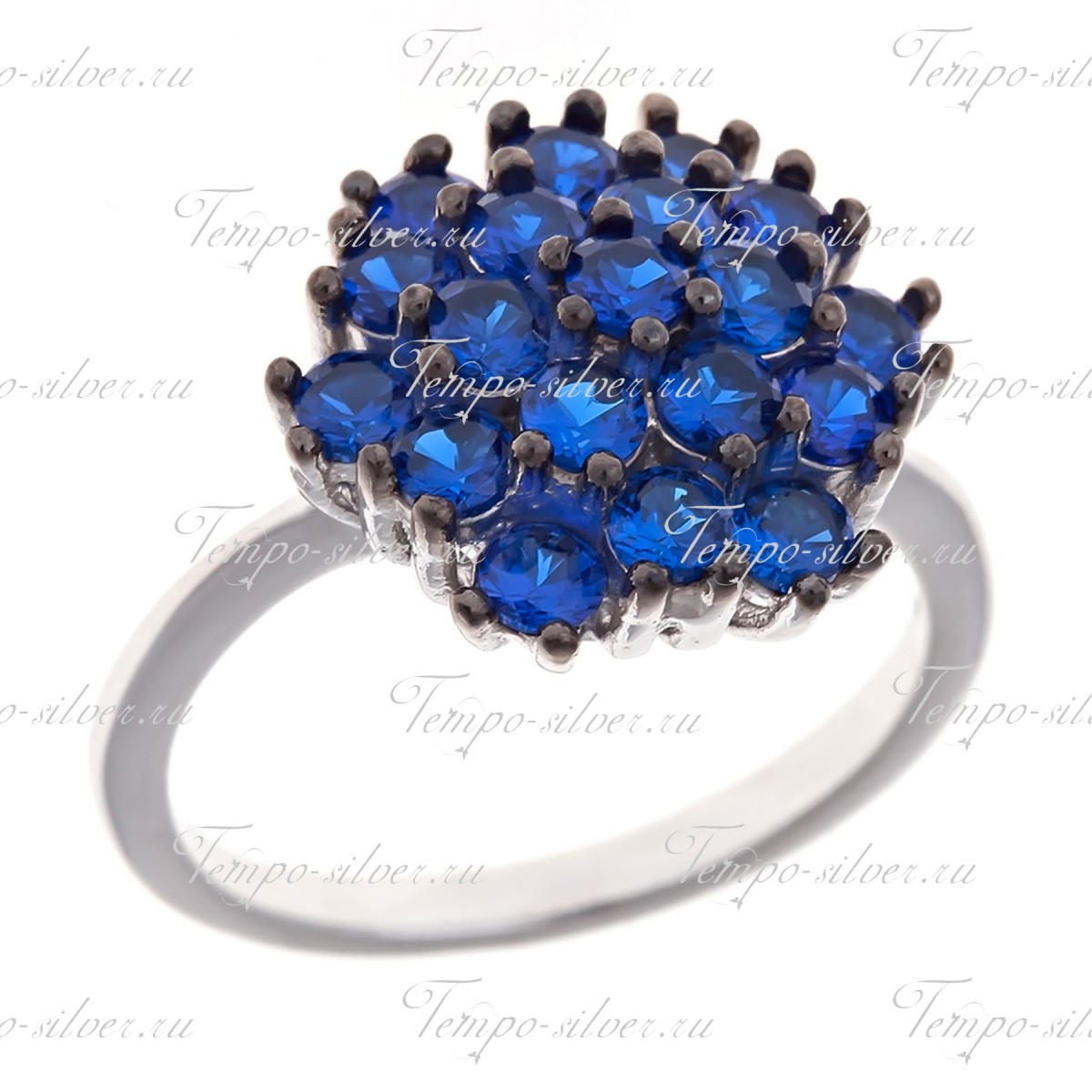 Кольцо из серебра 925 пробы с синими камнями