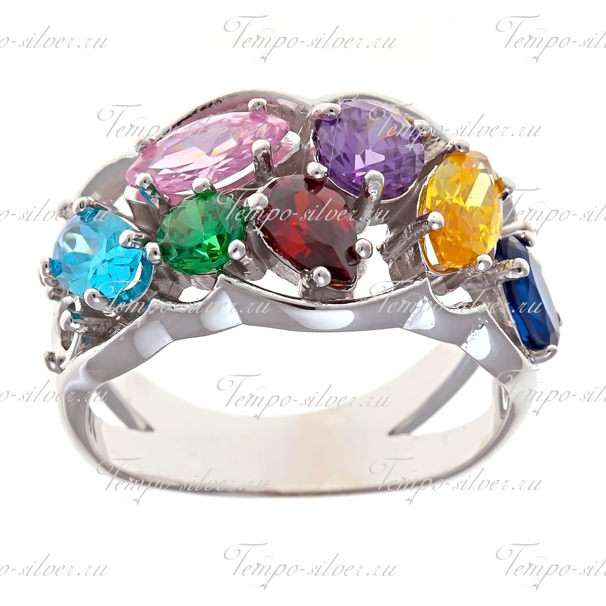 Кольцо из серебра с цветными камнями