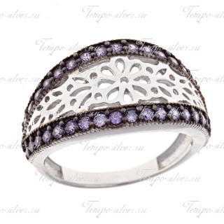 Кольцо серебряное выпиленное овальное с фиолетовыми камнями