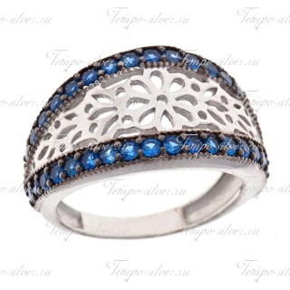 Кольцо серебряное выпиленное овальное с синими камнями
