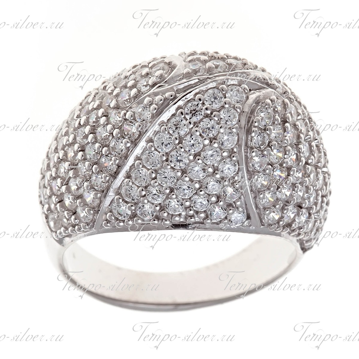 Кольцо из серебра выпуклой формы, усыпанное камнями  цена