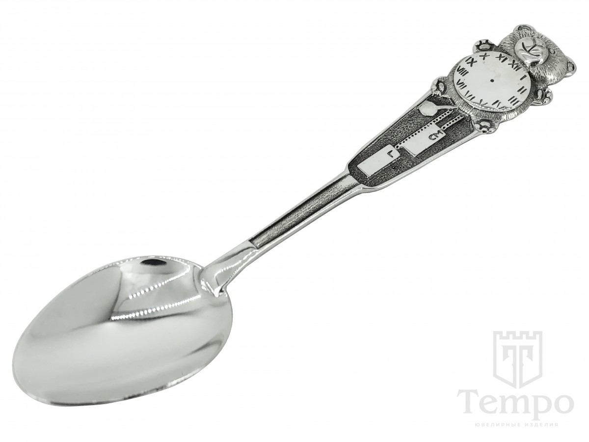 Чайная ложка из серебра «Мишка» на подарок новорожденному