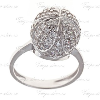 Кольцо из серебра с выпуклым шаром в форме короны, усыпанной камнями