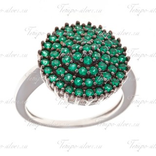 Кольцо из серебра круглой формы с зелеными куб.циркониями