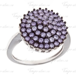 Кольцо из серебра круглой формы с фиолетовыми камнями, утопленные по всей поверхности