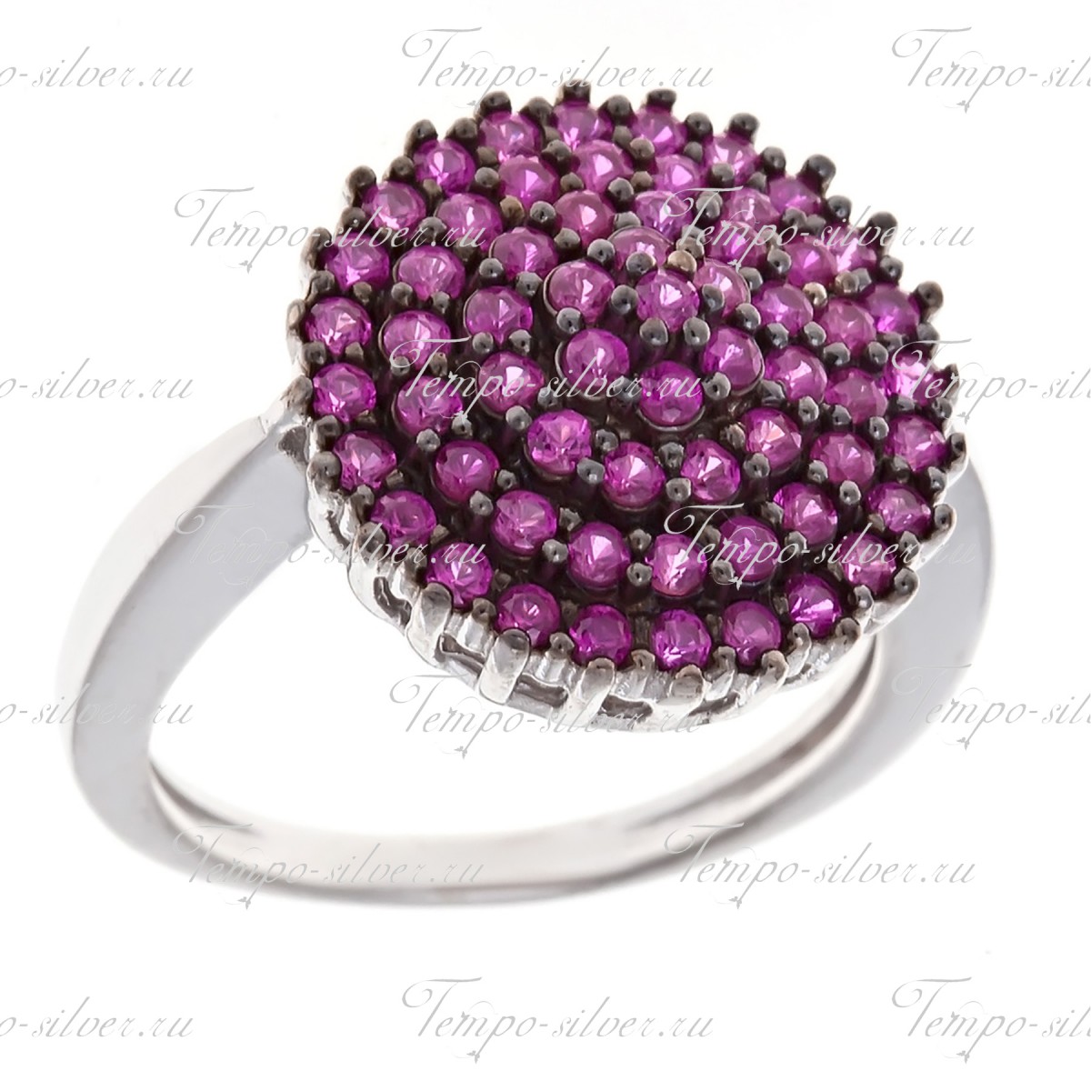 Кольцо из серебра круглой формы с розовыми куб.циркониями