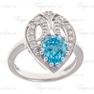 Кольцо из серебра каплевидной формы с голубым камнем