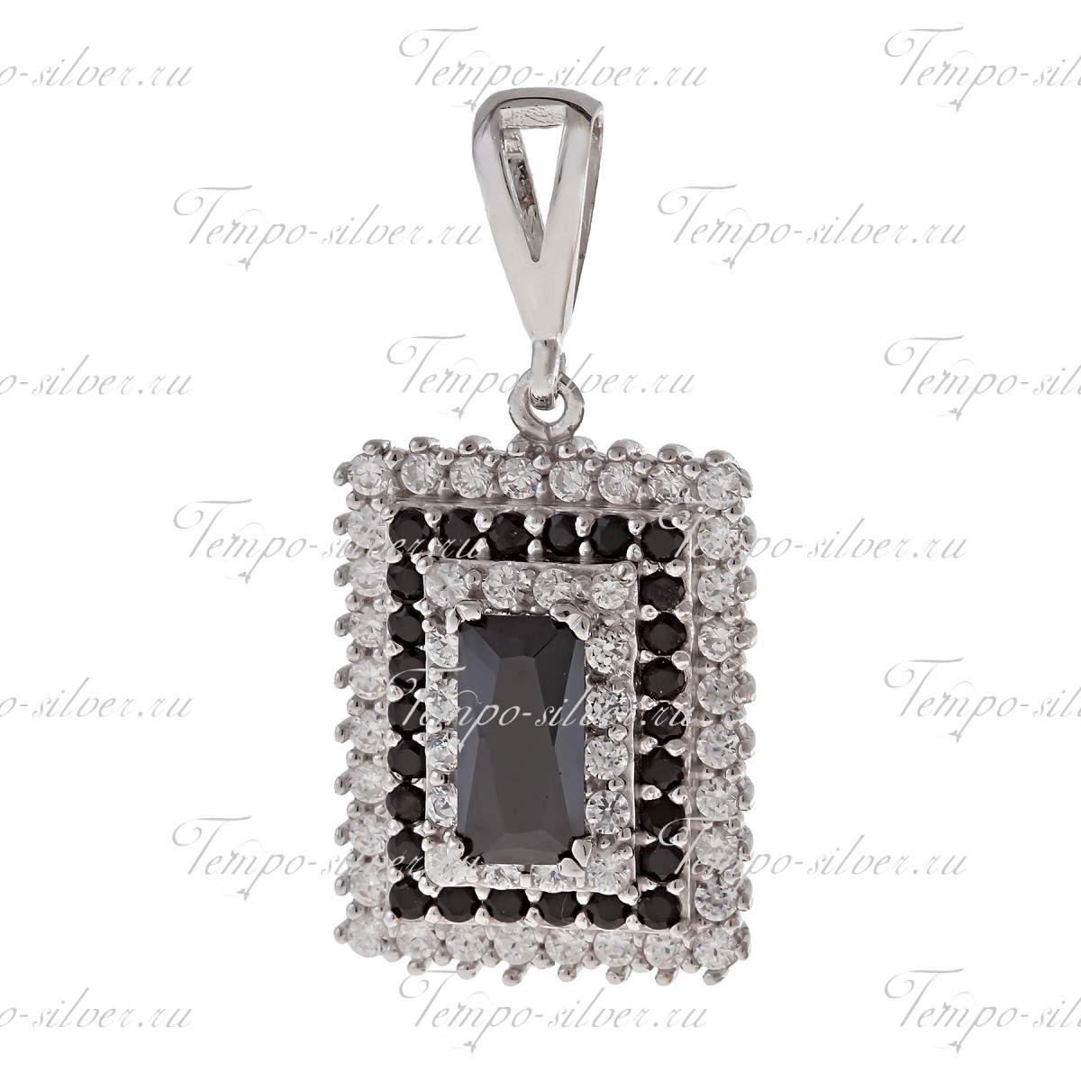 Подвеска из серебра прямоугольной формы с черно-белыми камнями цена