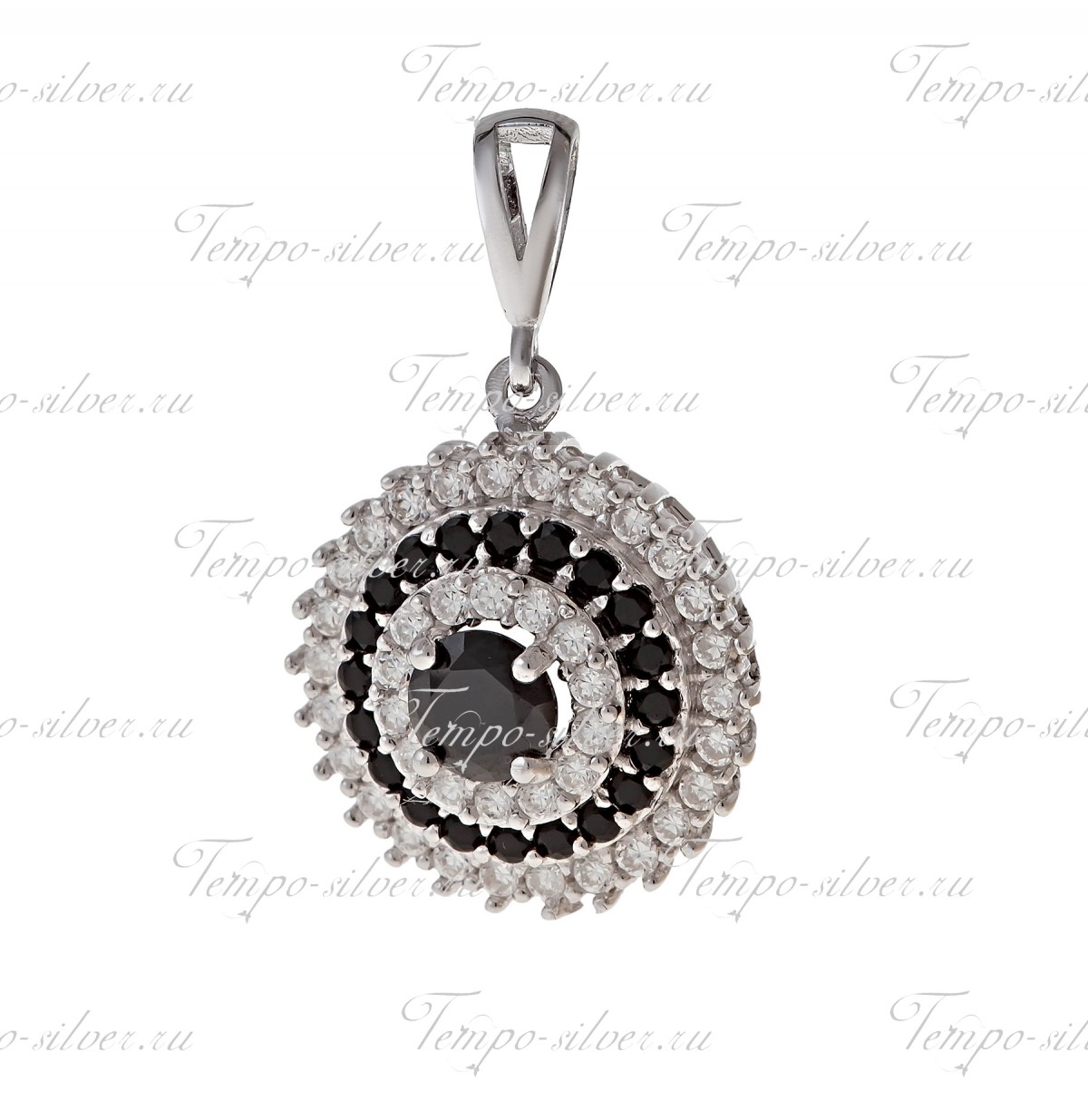 Подвеска из серебра круглой формы с черно-белыми камнями цена