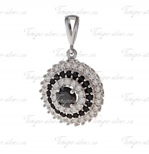 Подвеска из серебра круглой формы с черно-белыми камнями