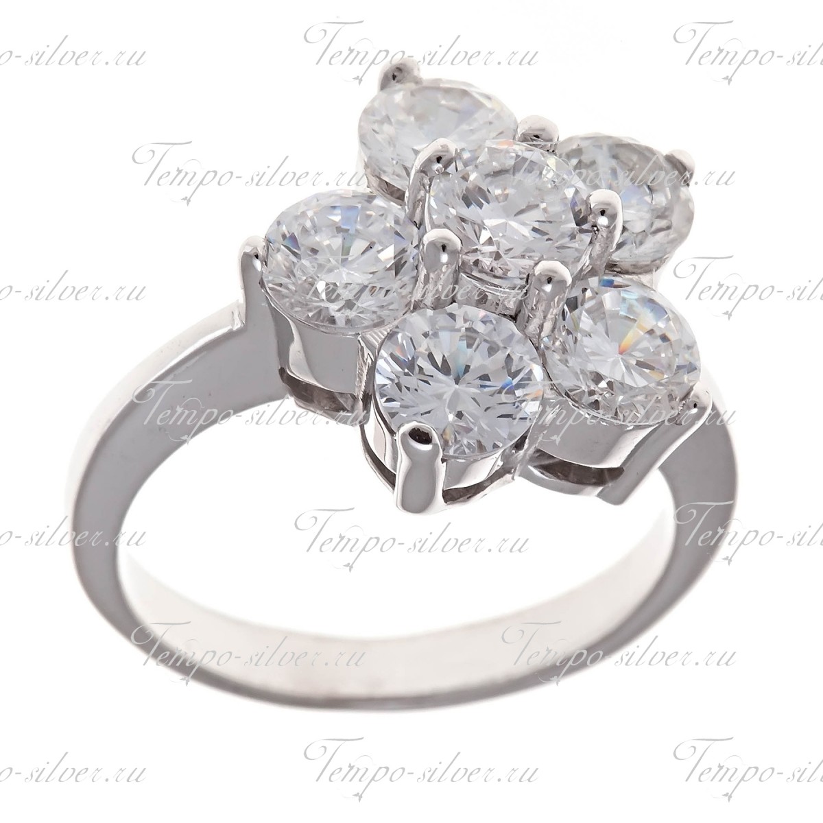 Кольцо из серебра с белыми камнями в форме цветка цена