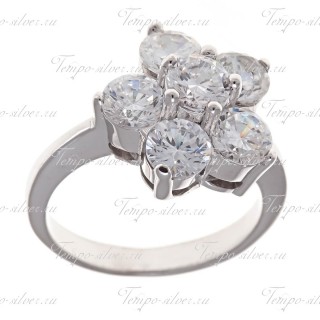 Кольцо из серебра с белыми камнями в форме цветка