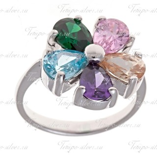 Кольцо из серебра Ромашка с пятью цветными камнями